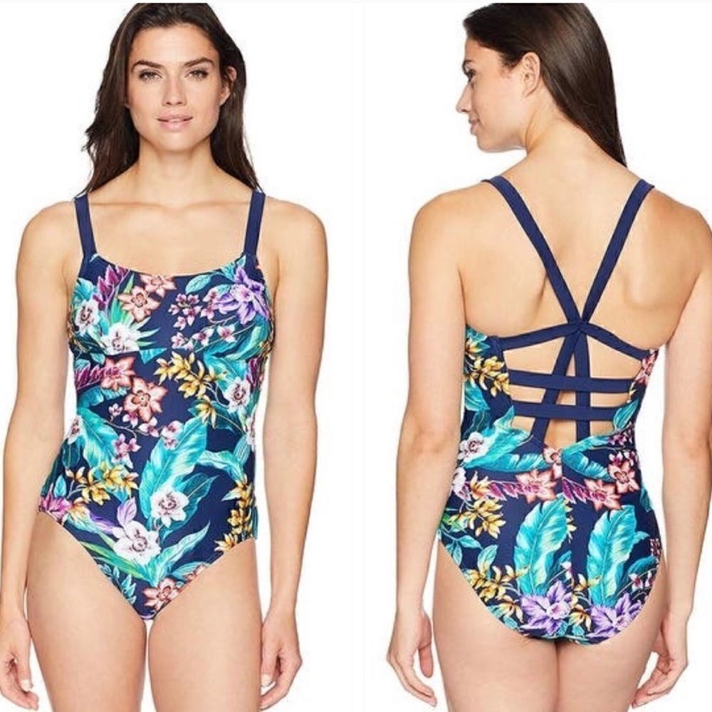 COASTAL BLUE | criss cross back floral swimsuit